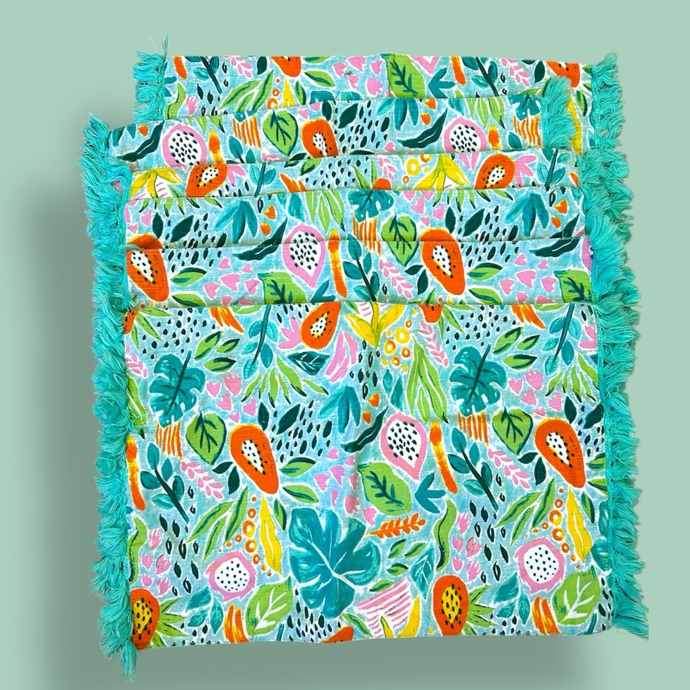 HOBBY LOBBY 6 PC Canvas Rectangular Placemats Tropical Fruit Print 100% Cotton